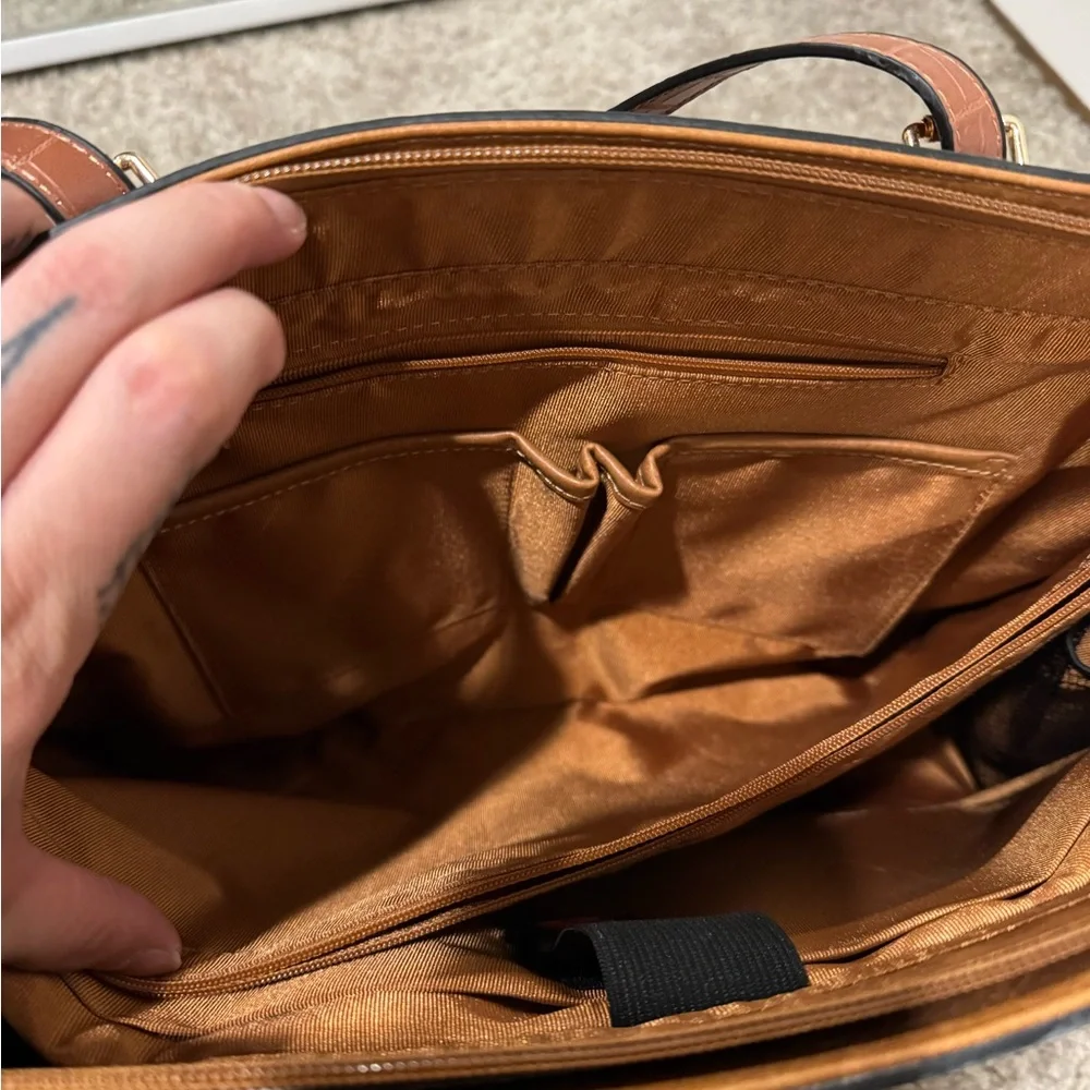 Brown Crocodile-Embossed Women's Laptop Bag